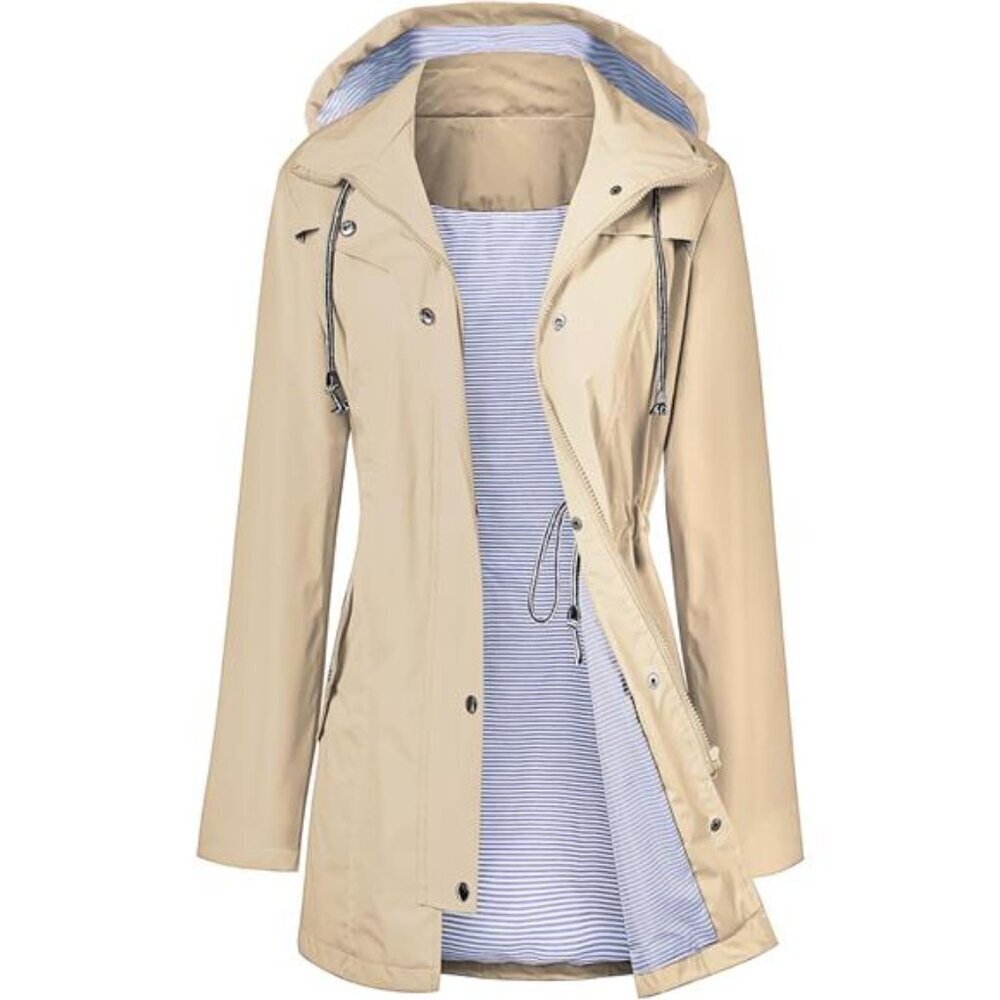 Elegant Waterproof Women's Hooded Trench Windbreaker Lined
